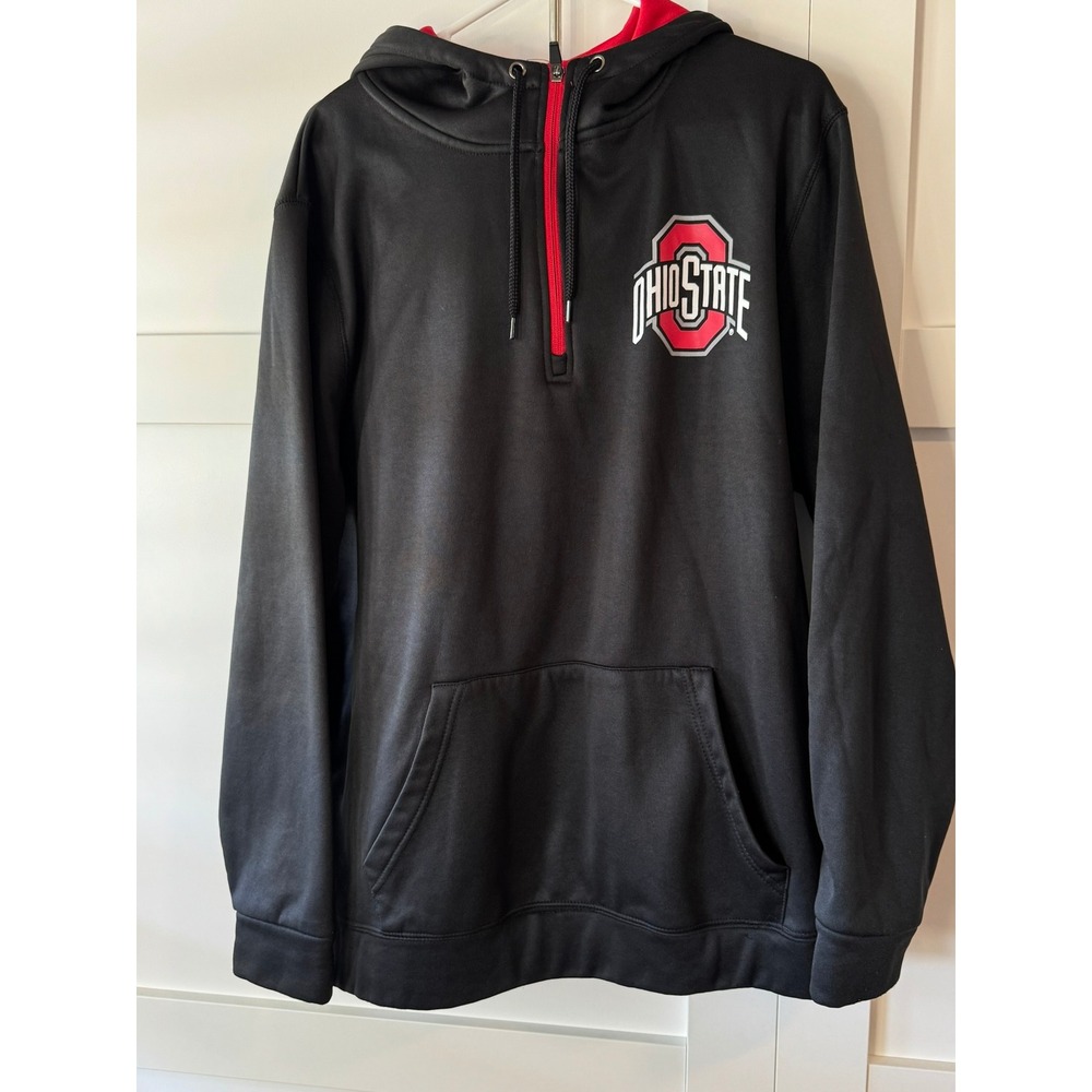 Colosseum Mens Ohio State Buckeyes Quarter Zip Hoodie Black Red XL NCAA Fleece